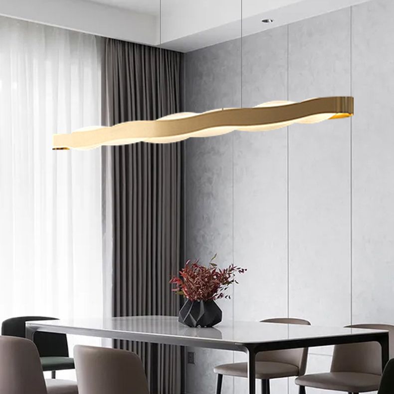Linear Shape Pendant Lighting Modern Style Metal 2 Lights Hanging Lamp in Gold