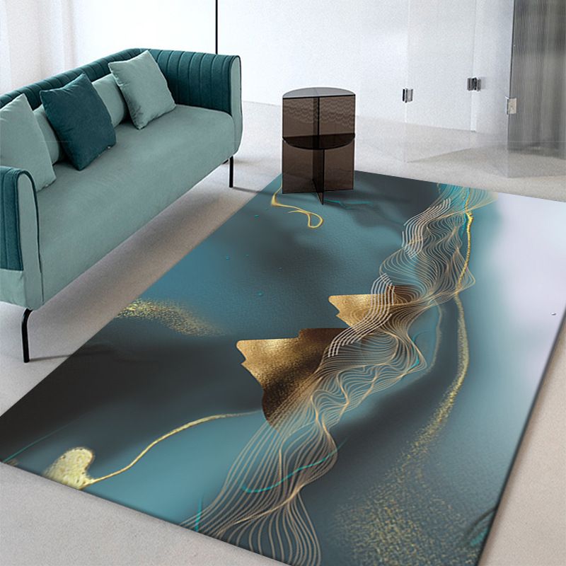 Trendy Watercolor Printed Area Rug Modern Artistic Polyester Carpet Easy Care Non-Slip Backing Rug for Living Room