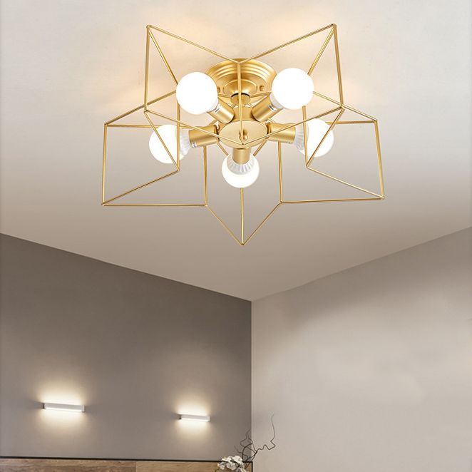 Modern Star Shape Semi Flush Mount Lighting Metal 5 Lights Semi Flush Light Fixtures