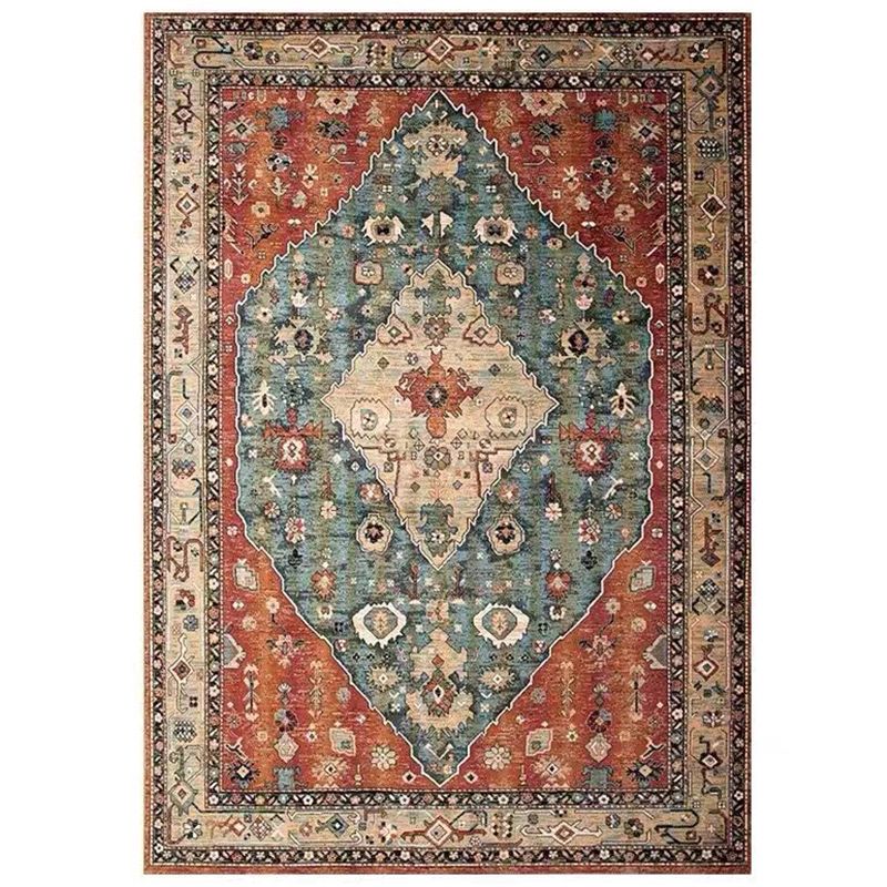 Multi Color Living Room Rug Persian Geometric Printed Indoor Rug Cotton Blend Anti-Slip Easy Care Area Carpet