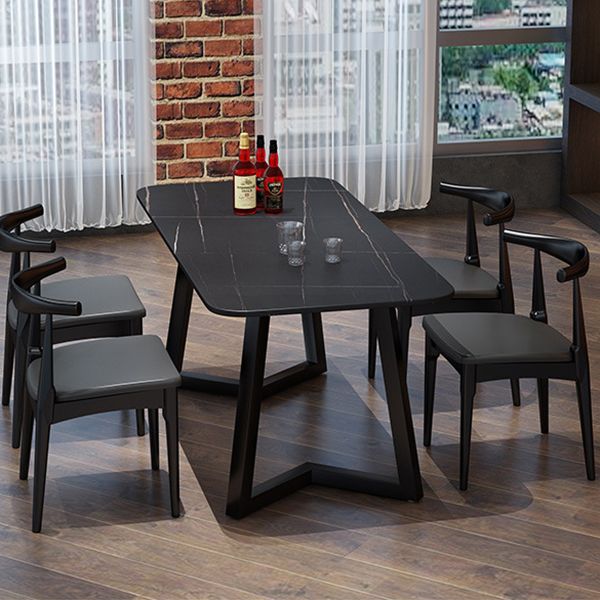 Industrial Style Dining Table Rectangle Sintered Stone Black Table with Metal Base