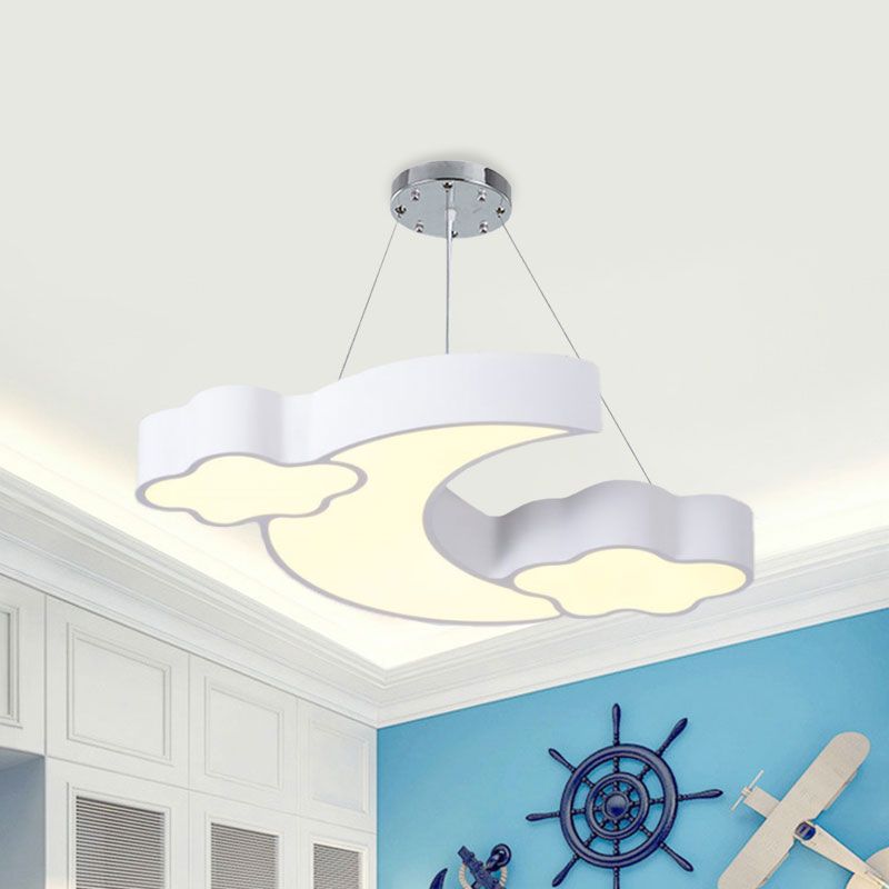 Acrylic Cloud and Moon Ceiling Pendant Modern White/Pink/Blue LED Hanging Chandelier in Warm/White Light