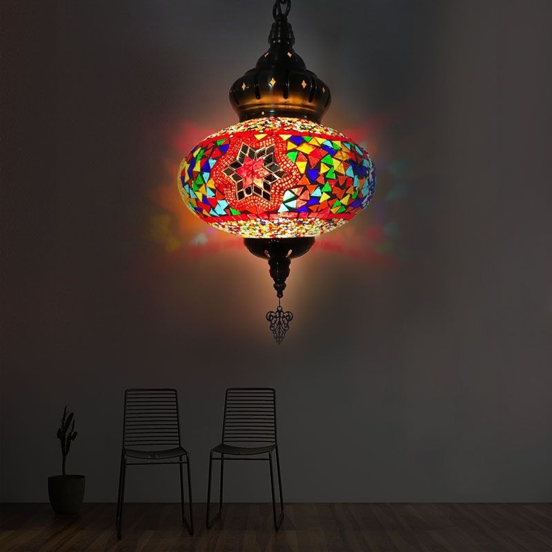 Colorful Glass Global Pendant Lighting Traditionary 1/4 Heads Ceiling Light Fixture in Chrome for Bedroom