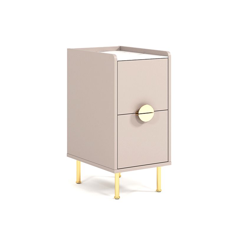 Glam Stone Top Bed Nightstand 2-Drawer Imitation Wood Legs Included Night Table