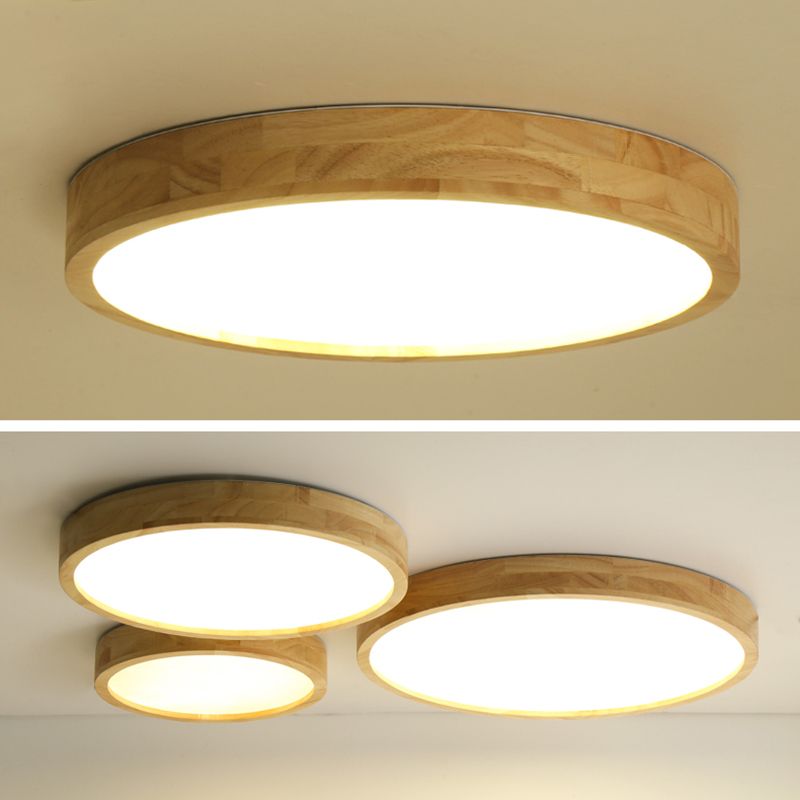 Plafonnier LED circulaire couleur rondin, plafonnier en bois de Style concis moderne avec abat-jour en acrylique
