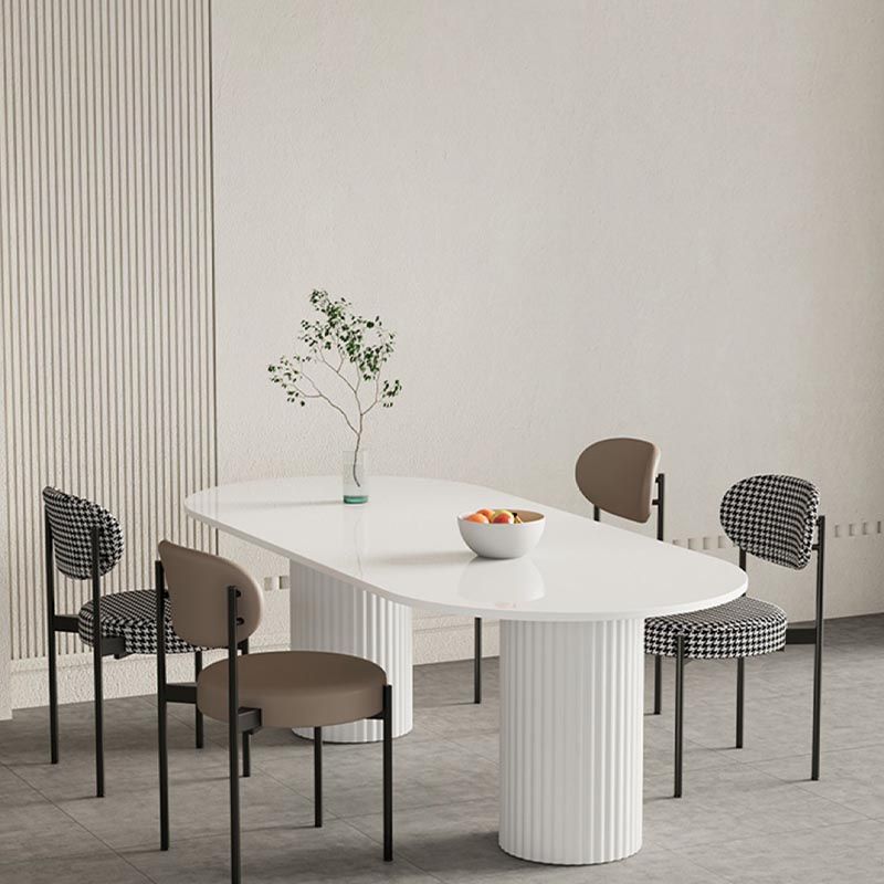 Oval Sintered Stone Dining Table Modern White Furniture with Double Pedestal for Home