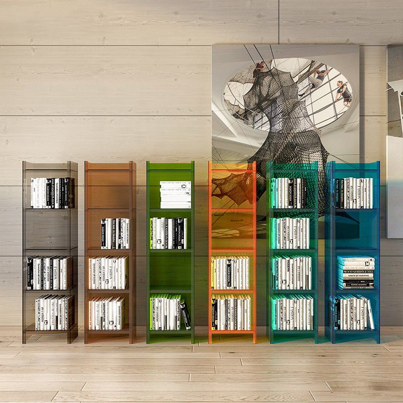 Glam Style Acrylic Standard Bookcase Vertical Closed Back Bookshelf