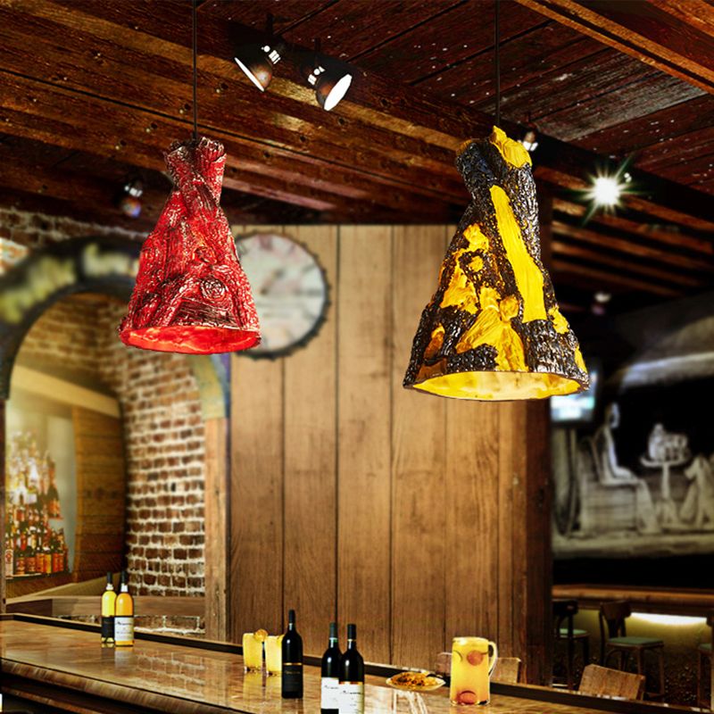 Yellow/Red 1 Light Hanging Pendant Light Warehouse Resin Conic Ceiling Lighting Fixture for Restaurant