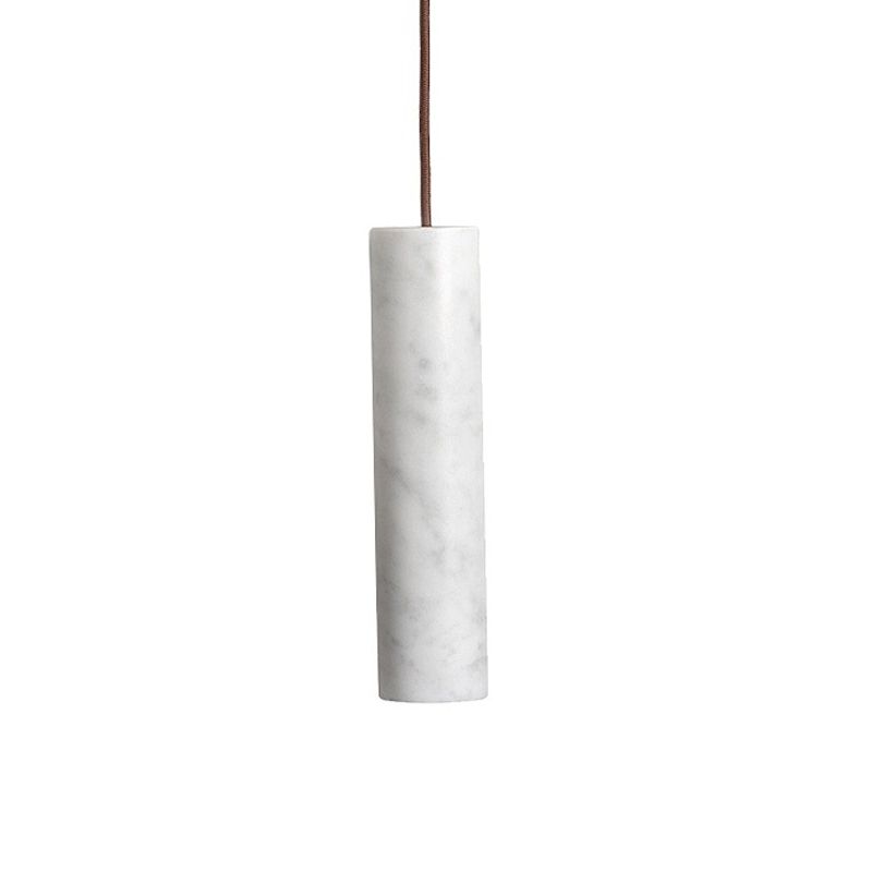 Minimalist Tubular Hanging Light Marble 1-Light Restaurant Pendant Ceiling Lamp in White