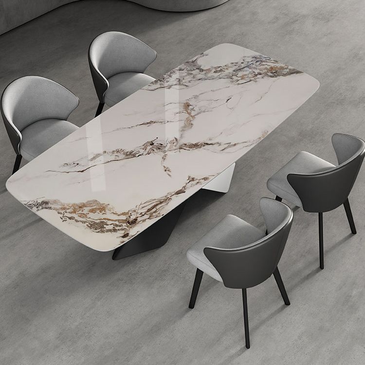 Modern Style Sintered Stone Dining Table with White Table and Pedestal Base for Home Use