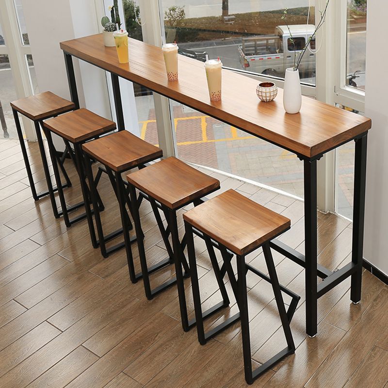 Contemporary Rectangle Bar Table Solid Wood Brown Colour Bar Dining Table with Footrest