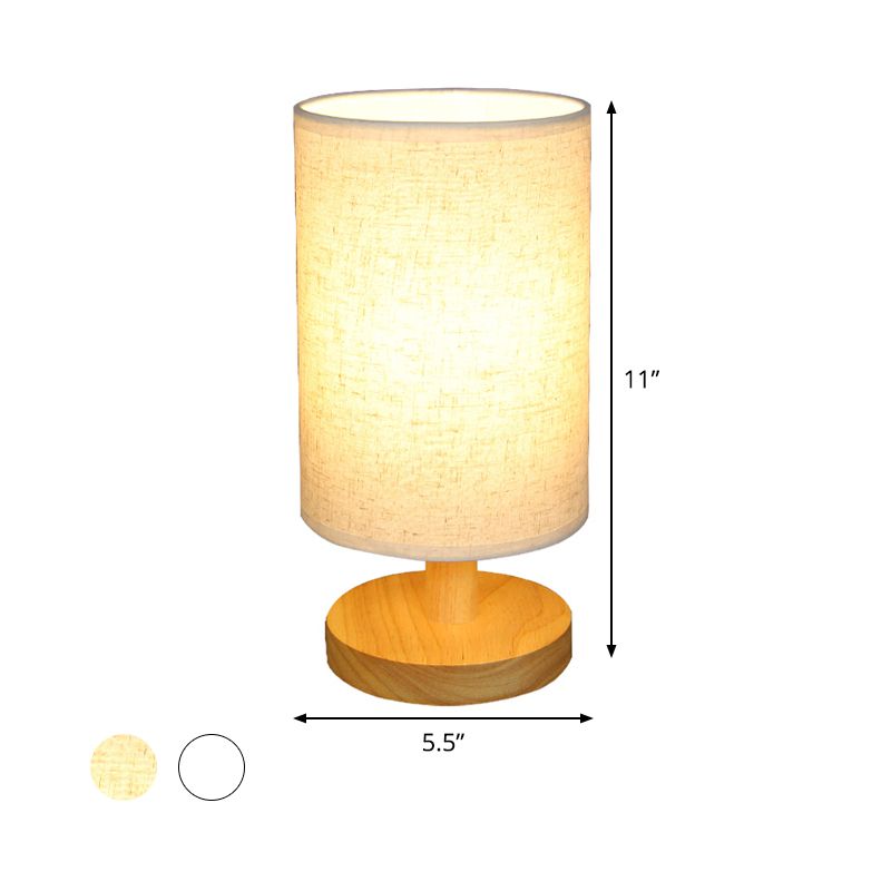 Attività del cilindro in tessuto illuminazione giapponese 1 lampada da lettura in lampadina in bianco/lino con base in legno