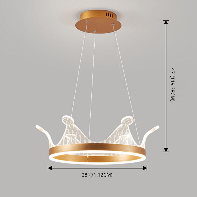 Minimalist LED Suspension Light Gold Crown Shaped Chandelier with Acrylic Diffuser