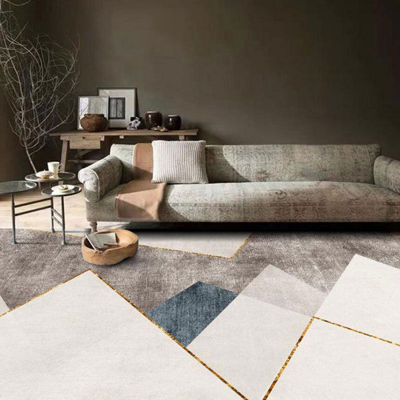 Blue Gray Modern Rug Polyester Print Indoor Rug Washable Rug for Living Room