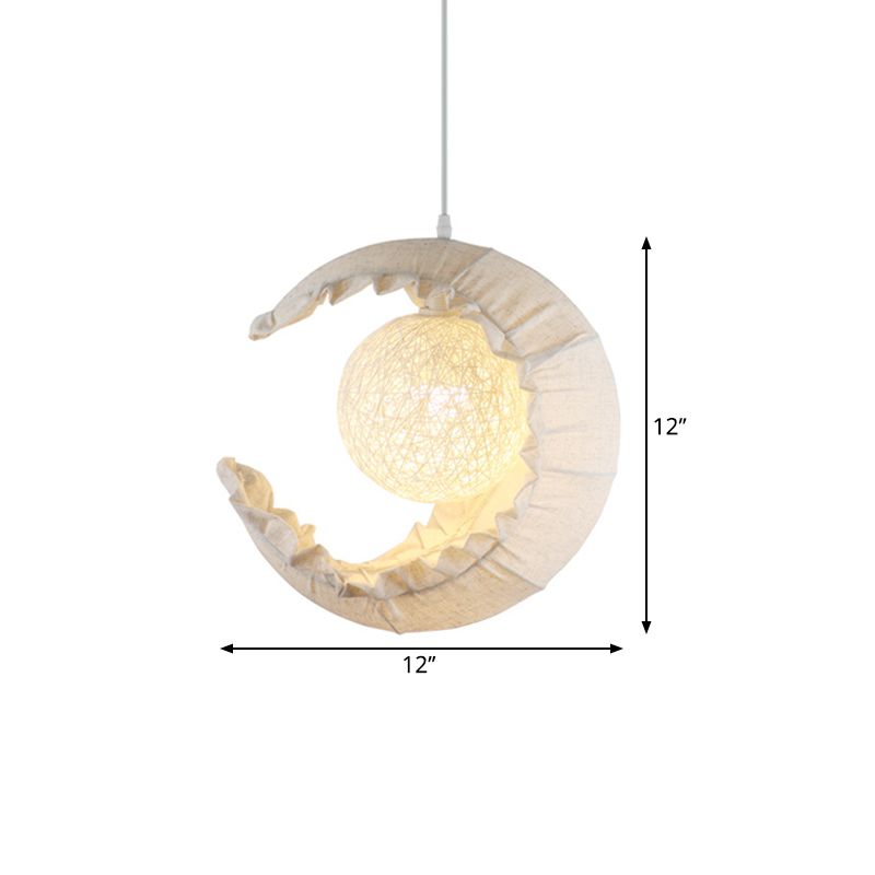 Nordic Crescent Hanging Light Fixure Stoff Einen Balkon Deckenheize mit Rattankugelschatten in Flaxen