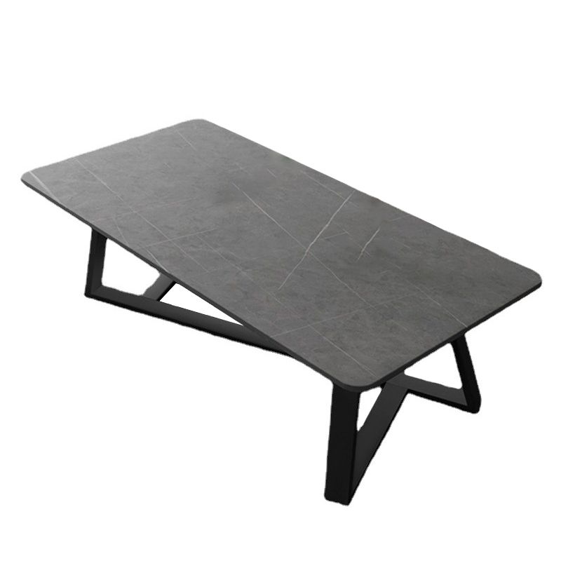 Glam Stone Coffee Table with Black Steel Base and Rectangle Top
