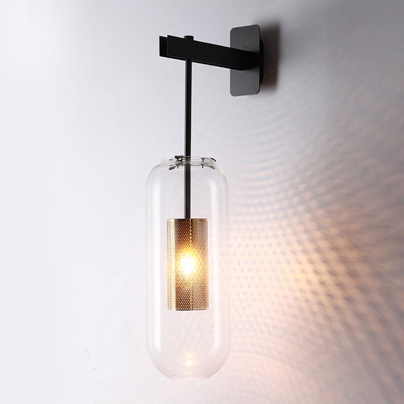 Industrial 1 - Light Cylinder Glass Wall Light - Iron Wall Sconce in Black / Gold
