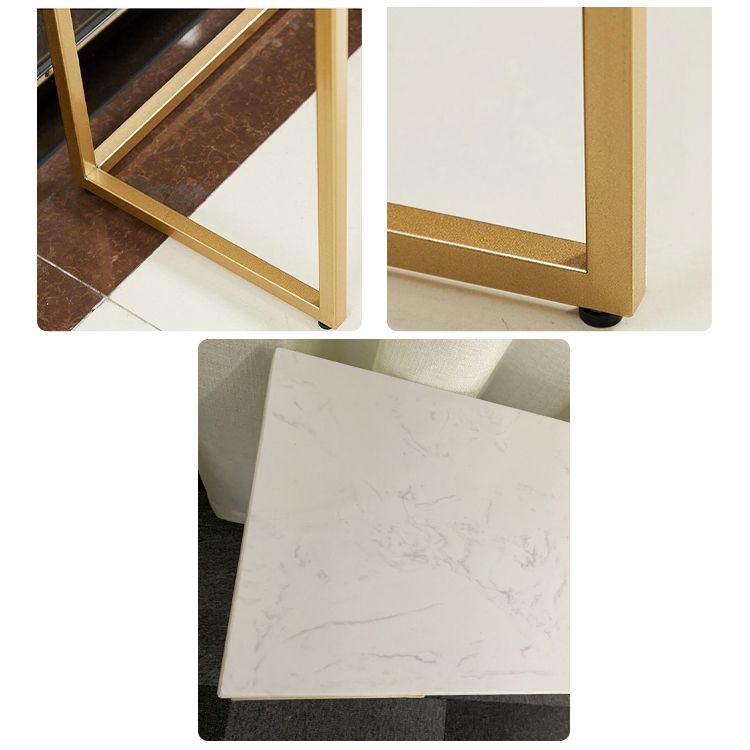 Rectangle Marble Top Console Table with Iron Trestle Base for Hall