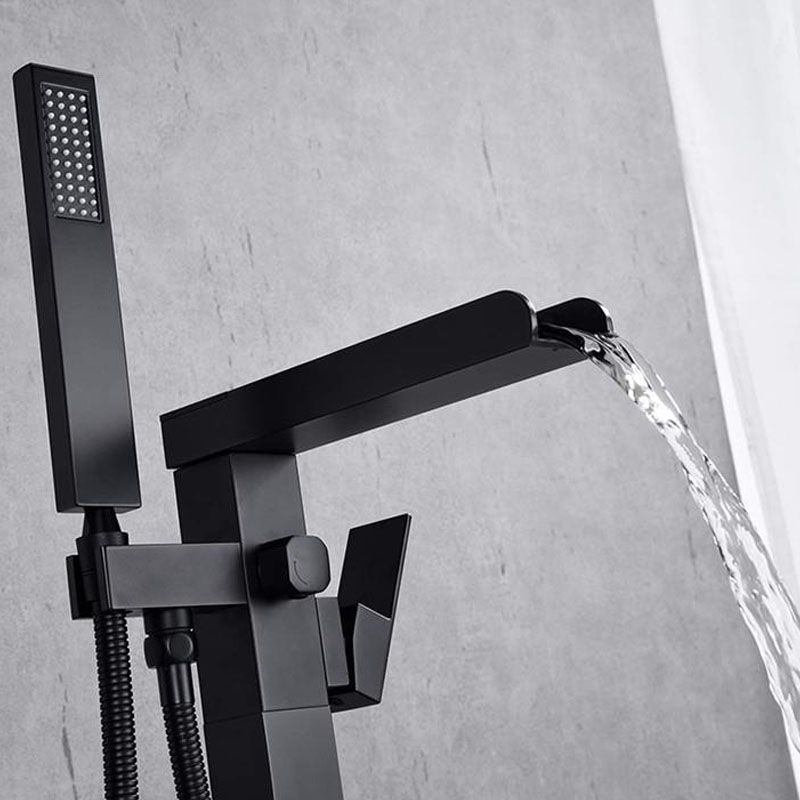 Brass Freestanding Tub Filler with Waterfall Spout Floor Mounted Bathroom Faucet