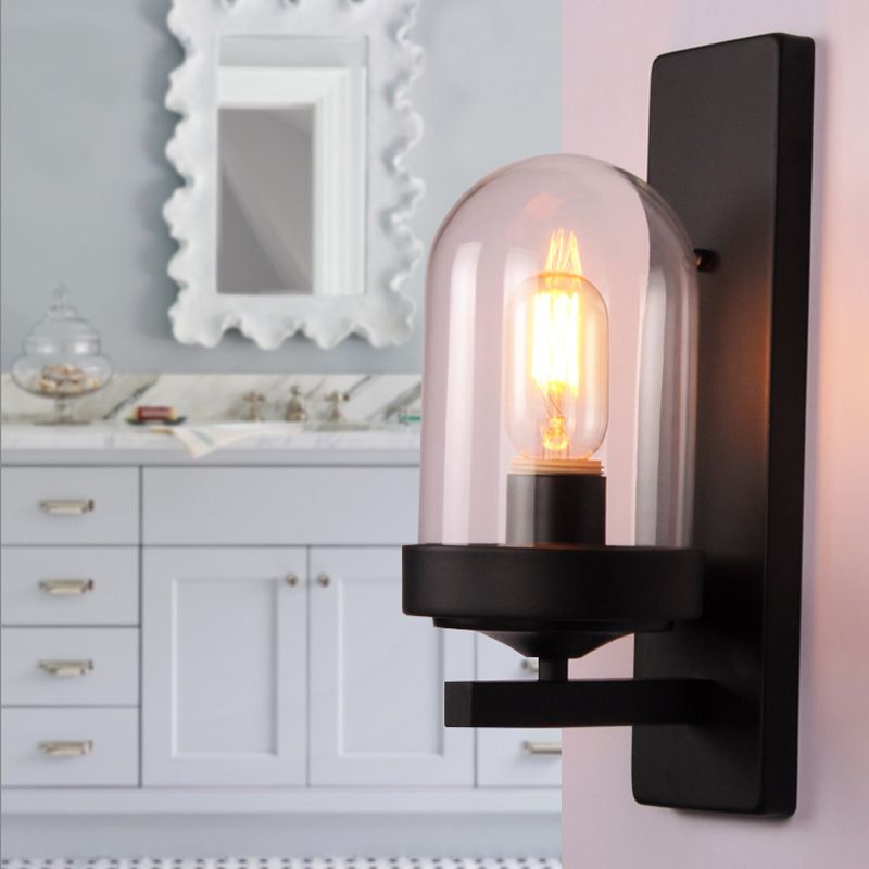 One Bulb Clear Glass Sconce Vintage Industrial Black Vase/Birdcage/Oval Corridor Wall Lamp