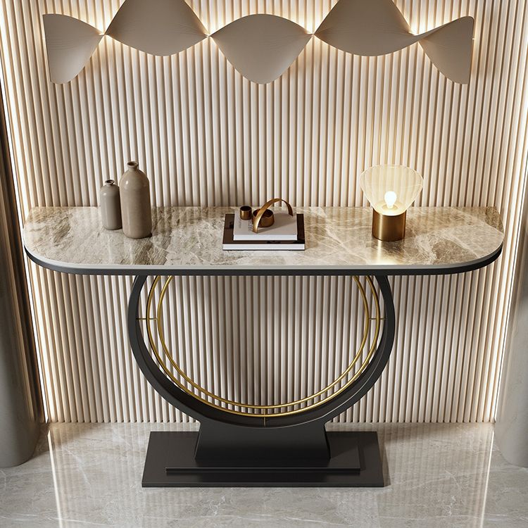 31.5" Tall Modern Console Table Stone Accent Table with Shelf