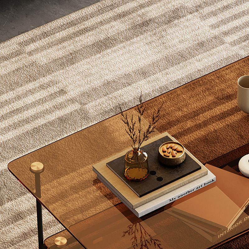 17.7"H Rectangle Glass Coffee Table Metal Sled Base Cocktail Table with Shelf