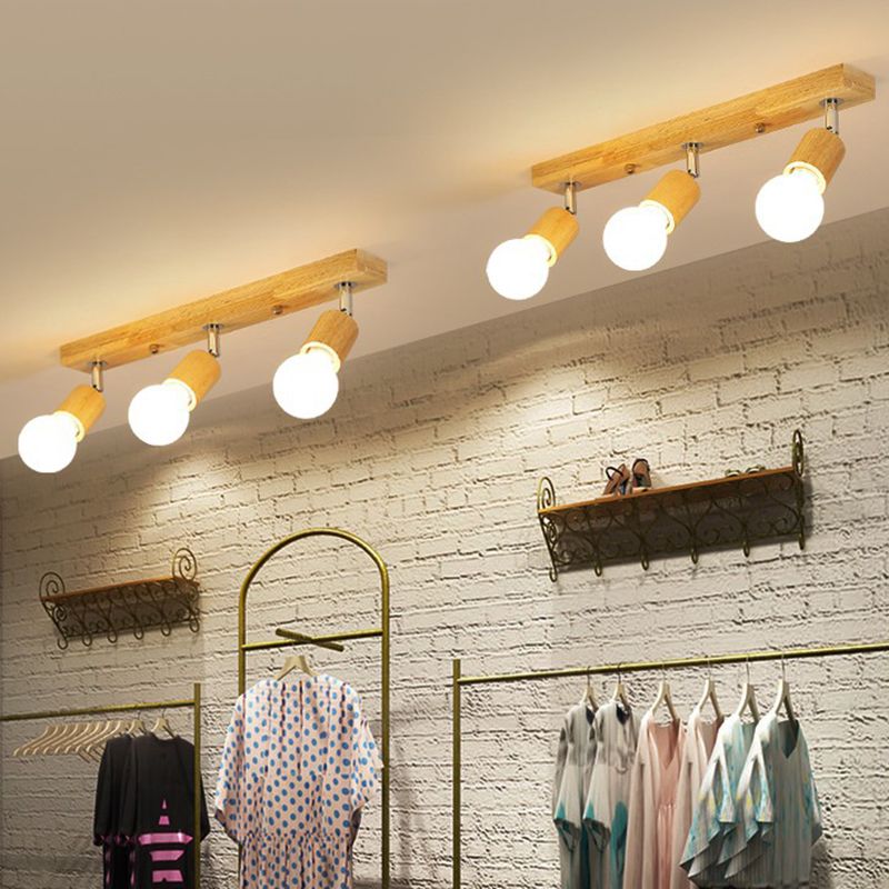 Verstelbare kale lamp-plafondlamp Scandinavisch natuurlijk hout Beige semi-inbouwlamp voor gang