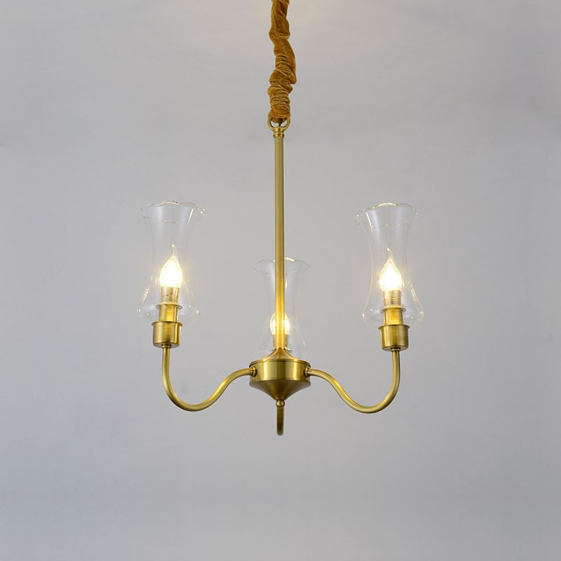 Brass 3/5 Lights Chandelier Light Fixture Traditional Clear Glass Flower Pendant Lamp