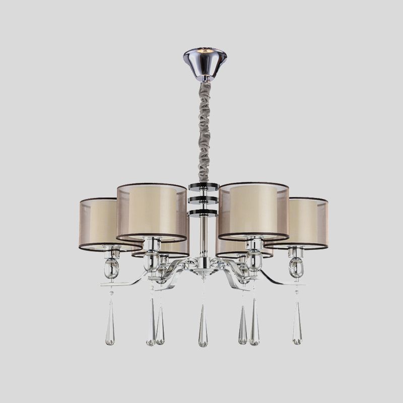 6 ampoules Cylindre lustre Lumière Rustique Chrome Tissure Éclairage pendentif avec chute en cristal