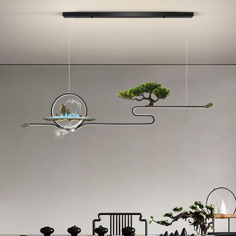 Luces de isla de forma lineal Luces de estilo contemporáneo Metal Dos accesorios de iluminación colgante