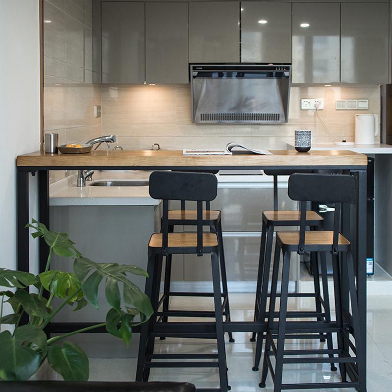 Industrial Solid Wood Bar Table Set Rectangular 1/5 Pieces Counter Table with High Stools