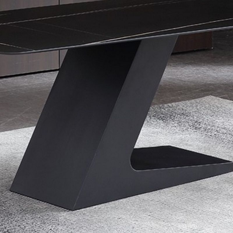 Black Stone Top Dining Table Modern Metal Pedestal Casual Dining Table