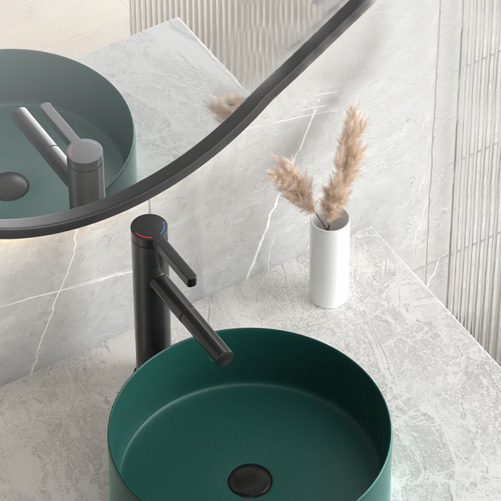 Modern Bathroom Sink Porcelain Pop-Up Drain Round Vessel Lavatory Sink