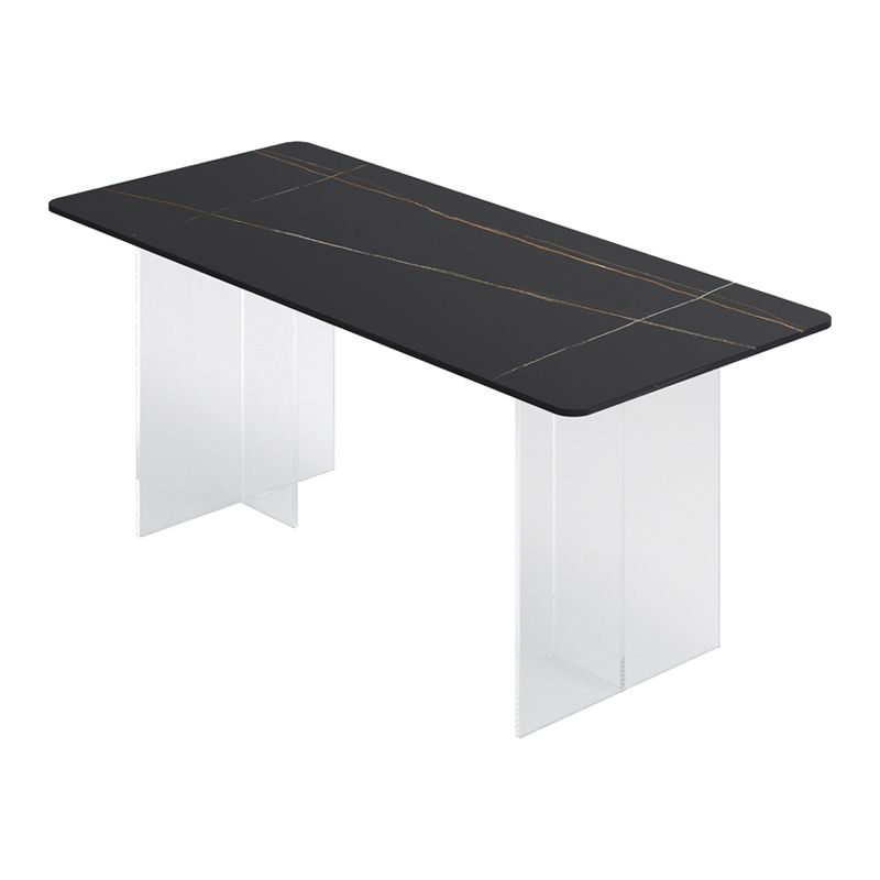Modern Dining Table Rectangle Sintered Stone Table with Acrylic Base for Kitchen