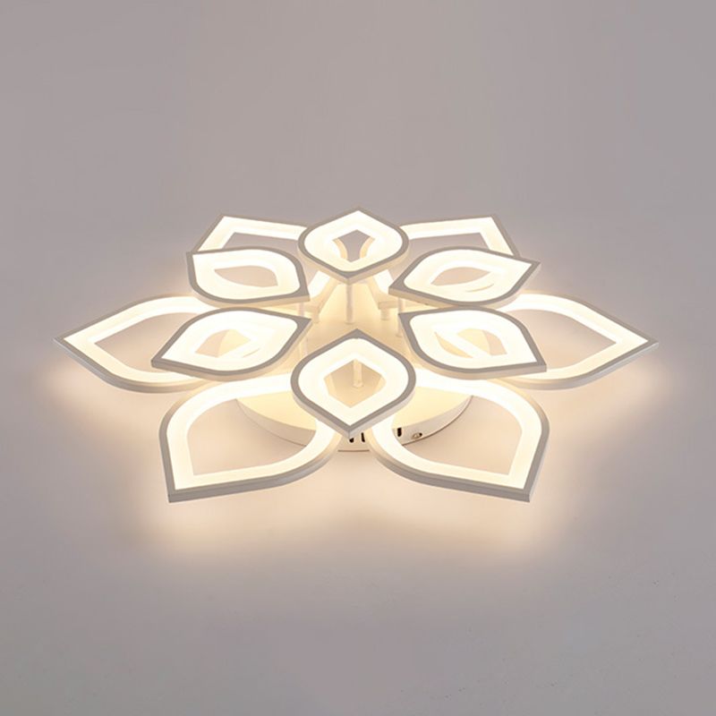Weiße florierte LED -Semi -Flush -Halterung in moderner Einfachheit Metall Deckenleuchte mit Acrylschatten