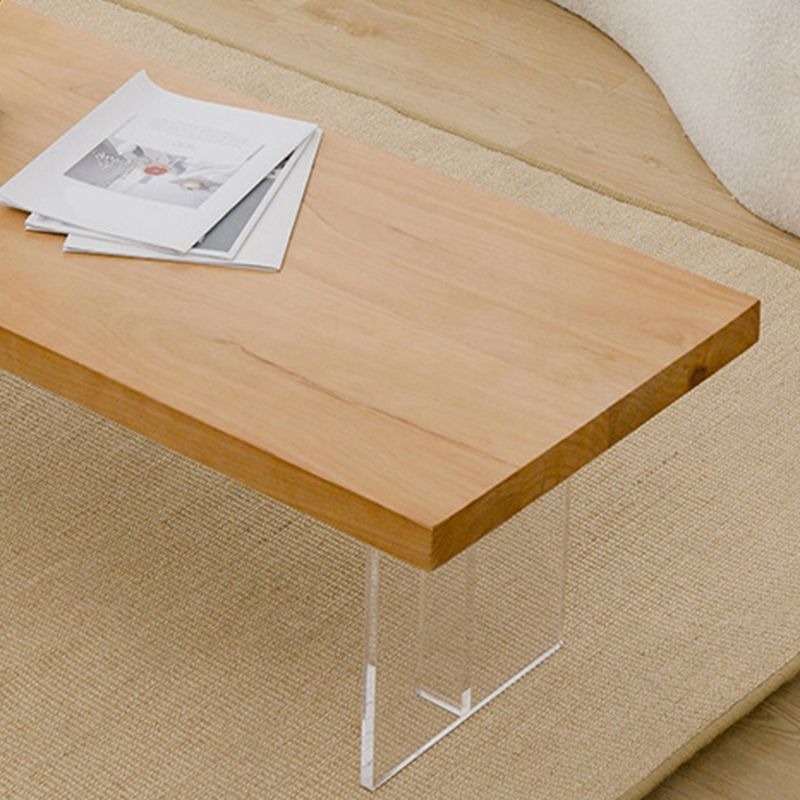 Scandinavian Solid Wood Rectangle Top Coffee Table Acrylic Sled Cocktail Table