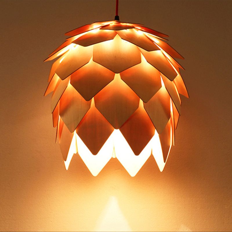 Modern Wood Ceiling Light Fixture 1-Light Pine Cones Pendant Light for Dining Room