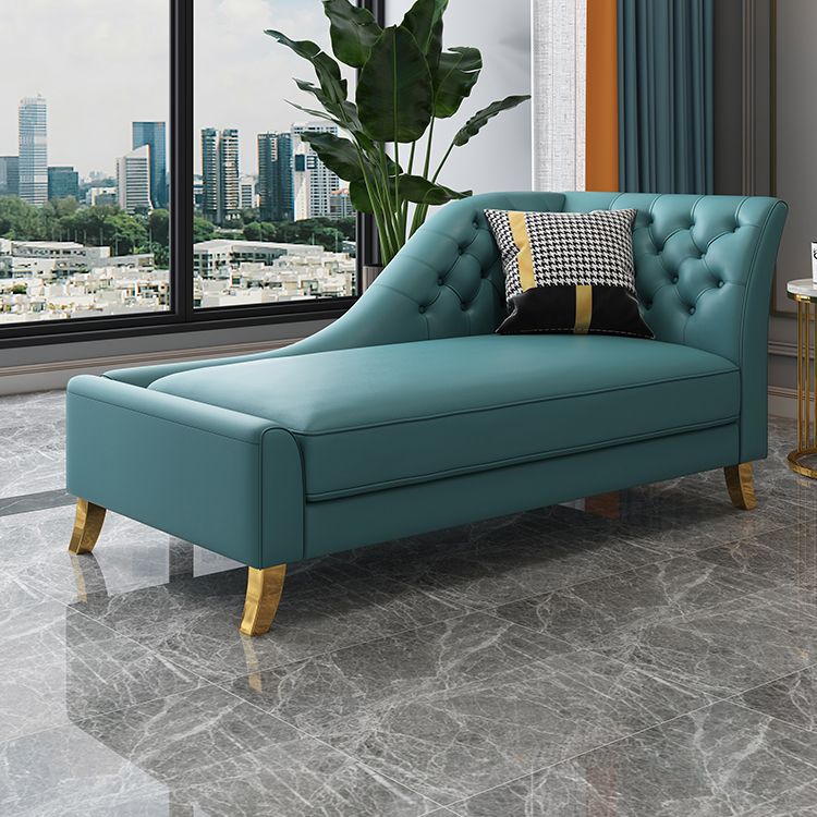 Glam Style Solid Color Genuine Leather Rolled Arms Chaise Chair with Tufted