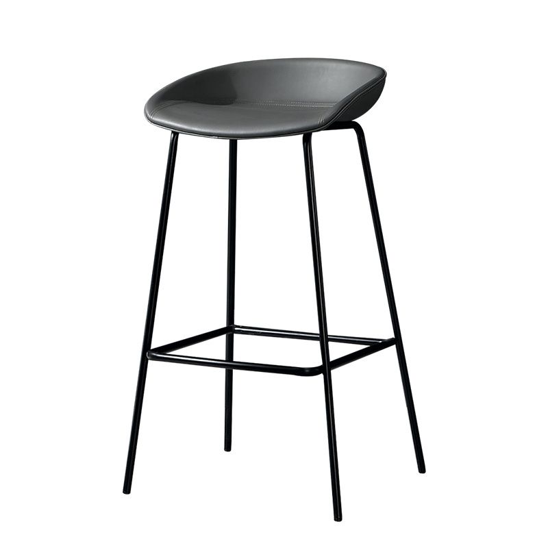 Modern Leather Counter Bar Stool Black Base Footrest Low Back Counter Stool