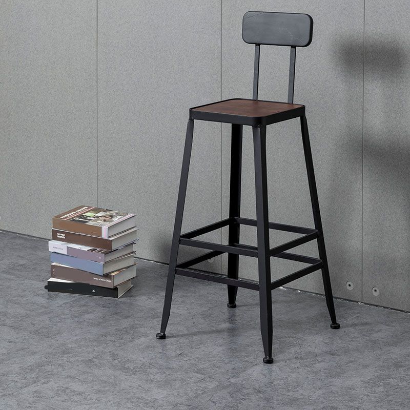 Industrial Style Wood Top Barstool Indoor Black 4 Legs Bar Stool for Coffee Shop