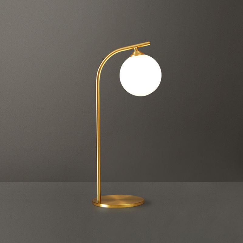Postmodern Brass Table Lamp Ball Shaped Milk Glass 1-Light Living Room Table Light