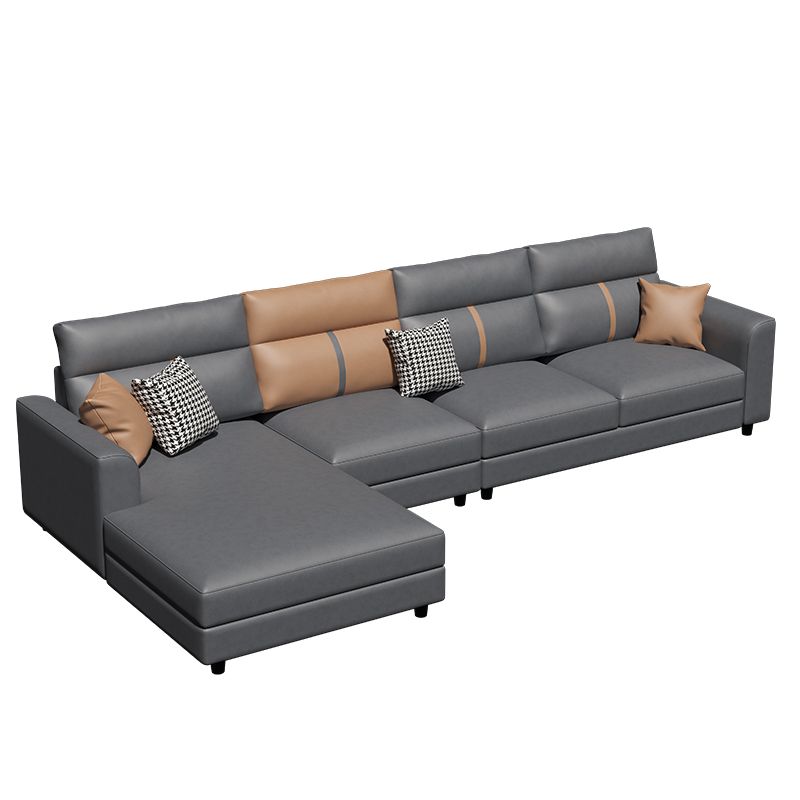 Stain Resistant Faux Leather Square Arm Sofa with Bolster Pillows for Living Room