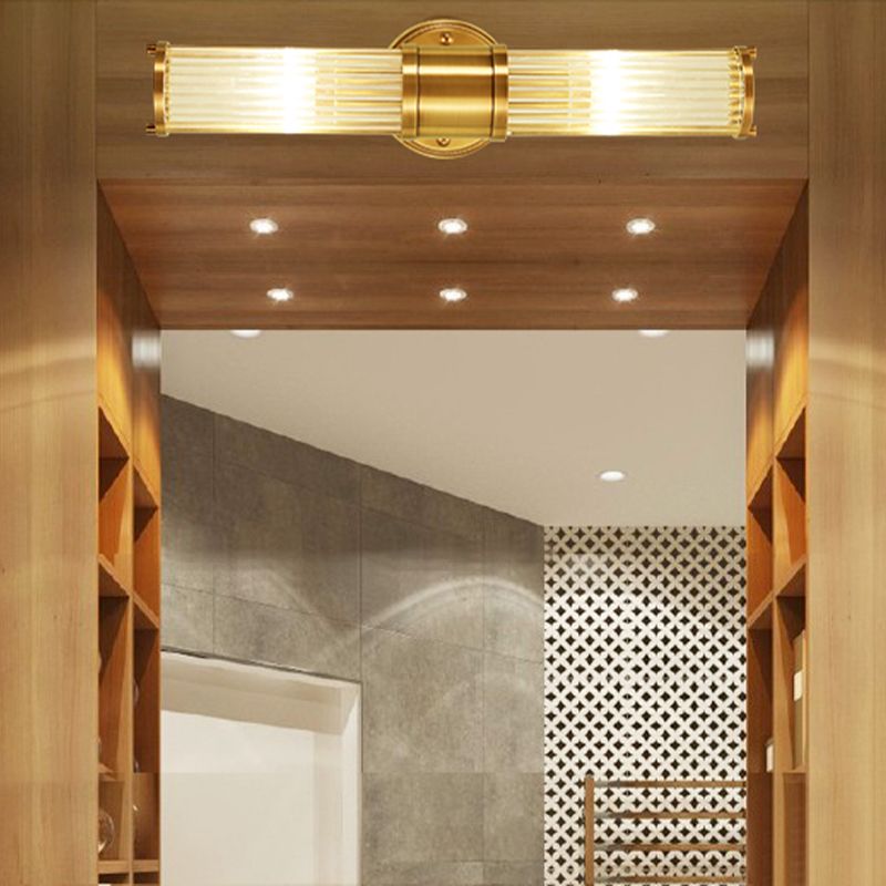 Cylinder Shape Metal Vanity Lamp Modern Style 2 Lights Vanity Light Fixture in Gold