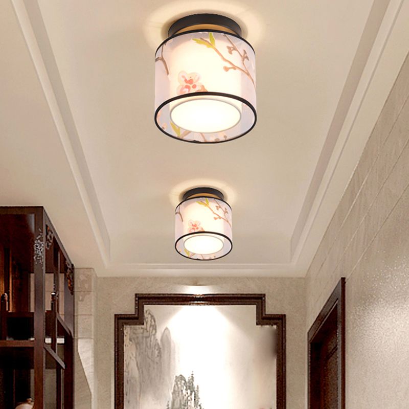 Fabric Light Fixtures Chinese Style Flush Light for Living Room Dinning Room Foyer