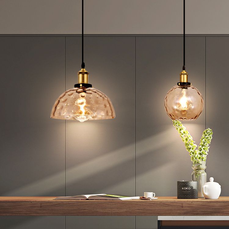 Rippled Glass Shaded Drop Lamp Loft Style 1-Light Dining Room Ceiling Suspension Light