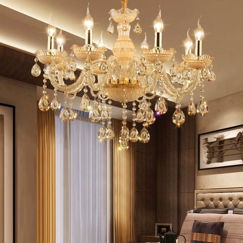 Crystal Hanging Chandelier Candle Shape Chandelier Lighting for Living Room