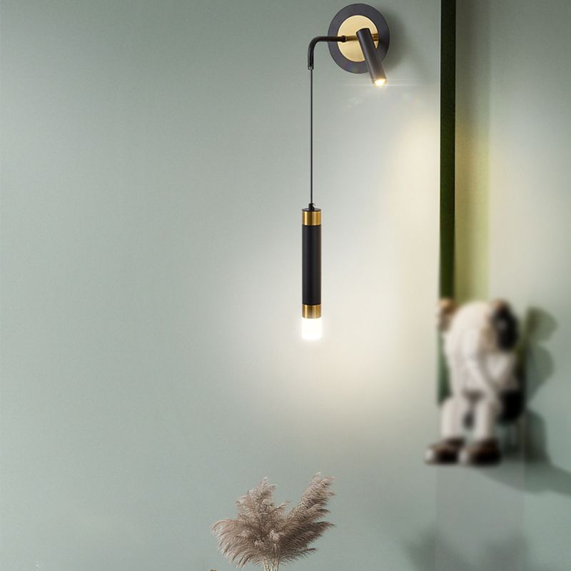 Iluminación de pared de cilindro de metal estilo contemporáneo 2 luces de luz de luz lámpara de pared