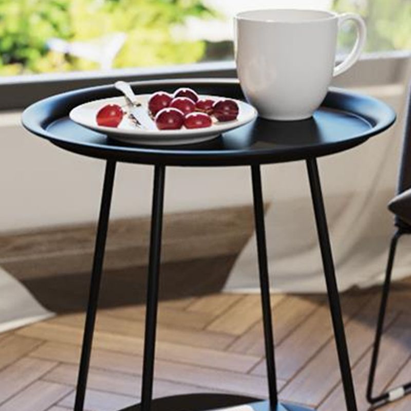 Mid-Century Metal 4 Legs with Shelf Round Double Tier Living Room End Table