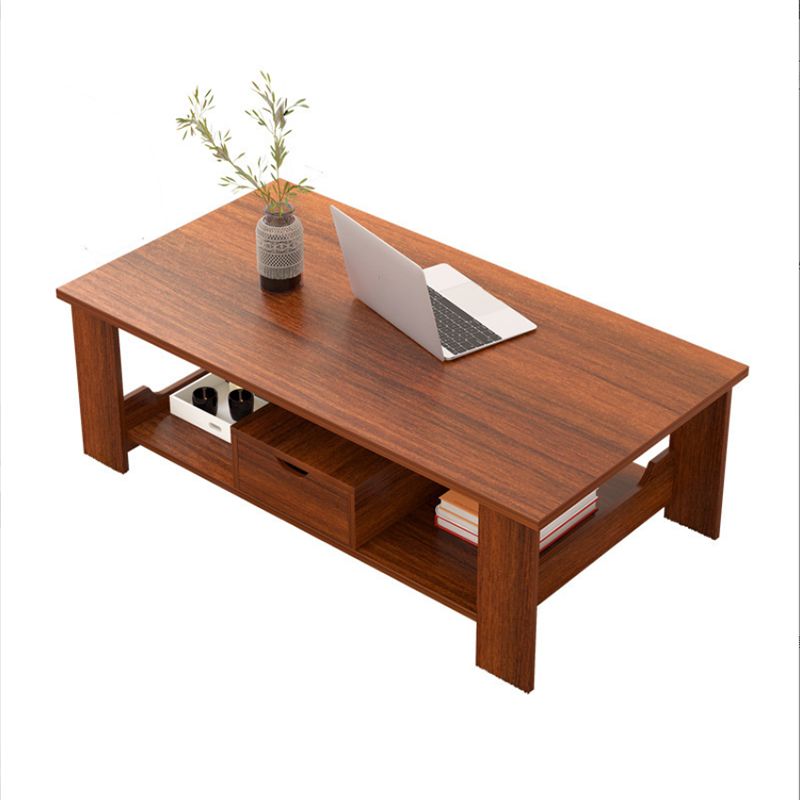 Contemporary 4 Legs Wood with Storage Shelf Rectangular Single Coffee Table