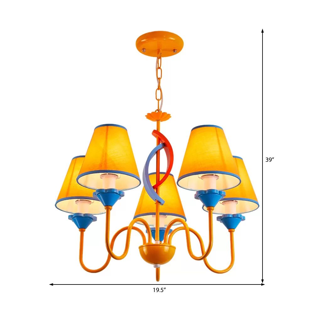 Nursing Room Tapered Shade Chandelier Fabric Metal 5 Heads Modern Bright-Colored Pendant Light